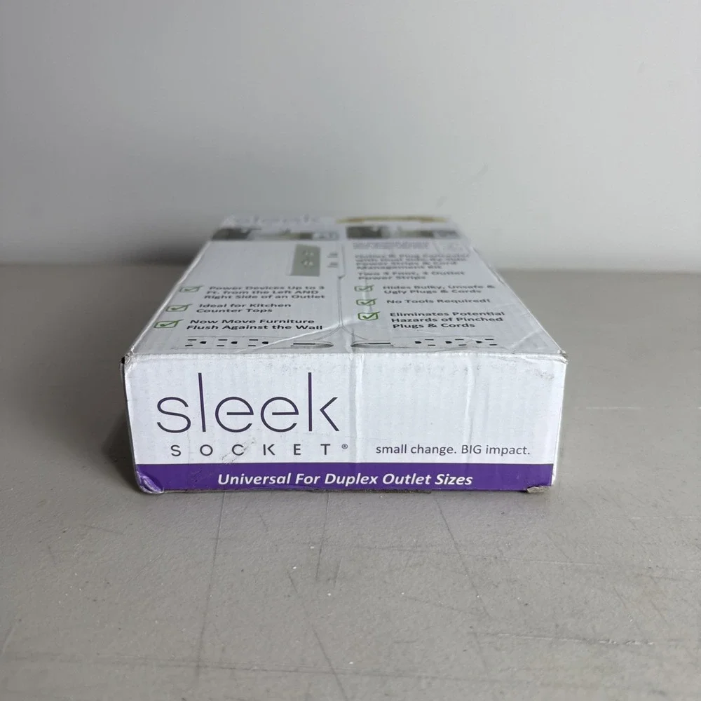 Sleek Socket Original & Patented Ultra-Thin Outlet 3 ft - Dual Cords, White